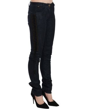 Just Cavalli Low Waist Skinny Pants Braided String Pants Cotton - Black