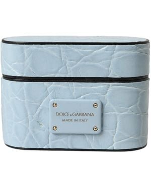 Dolce & Gabbana Leather Metal Logo Plaque Airpods Case - Blue