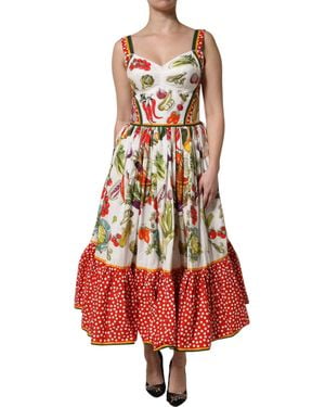Dolce & Gabbana Vegetable Print Ruffle Midi Dress - Red
