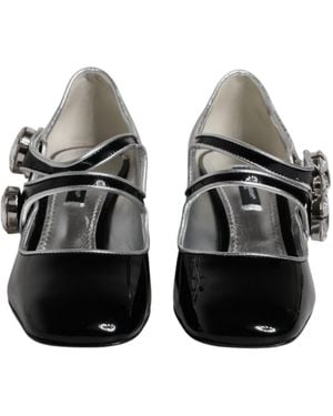 Dolce & Gabbana Patent Leather Mary Janes With Bejeweled Button - Black