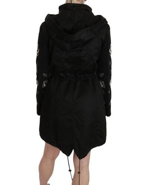 John Richmond Floral Sequined Beaded Hooded Jacket Coat - Black