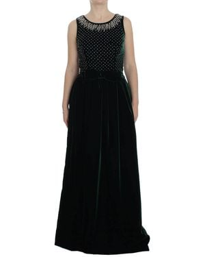 Dolce & Gabbana Velvet Crystal Long Maxi Dress - Black