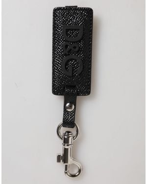 Dolce & Gabbana Dg Logo Leather Metal Keyring Keychain - Black