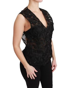Dolce & Gabbana Floral Brocade Top Gilet Waistcoat - Black