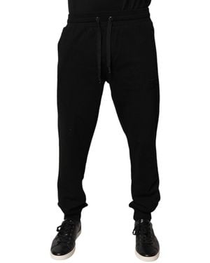 Dolce & Gabbana Cotton Mid Waist Jogger Sweatmen's Trousers - Black