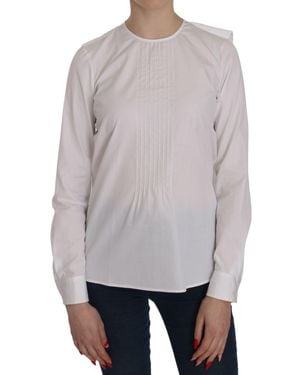 DSquared² White Crew Neck Long Sleeve Cotton Blouse - Gray