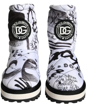 Dolce & Gabbana Padded Logo Print Mid Calf Boots Shoes - Black