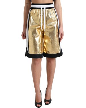 Dolce & Gabbana Polyester Perforated High Waist Shorts - Natural