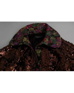 Dolce & Gabbana Multicolour Sequined Long Coat Jaquard Jacket - Black