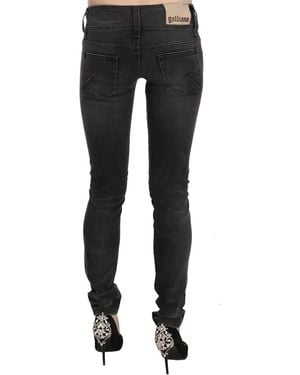John Galliano Washed Low Waist Slim Fit Skinny Denim Pants Jeans - Black
