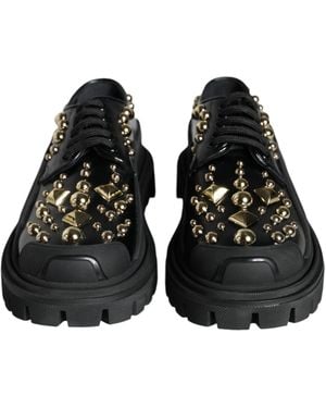 Dolce & Gabbana Leather Trekking Derby Embellished Shoes - Black