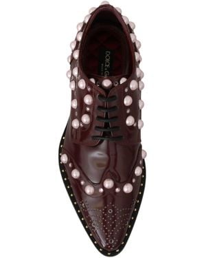 Dolce & Gabbana Elegant Bordeaux Lace-Up Flats With Pearls And Crystals - Multicolour