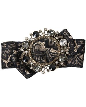 Dolce & Gabbana Lace Crystal Handmade Brooch Hair Pin - Black