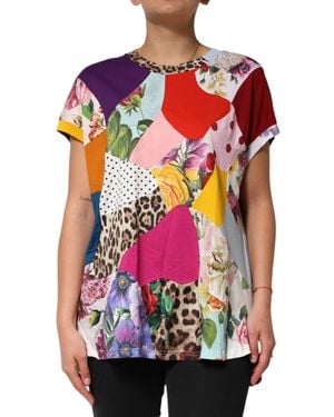 Dolce & Gabbana Patchwork Cotton Silk Blouse Top - Red