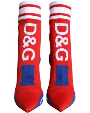 Dolce & Gabbana Stretch Sock Style Ankle Boots Logo Shoes - Red