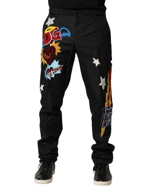 Dolce & Gabbana Embroidered Patchwork Trousers - Black