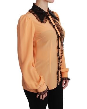 Dolce & Gabbana Silk Sequin Lace Blouse Shirt - Orange