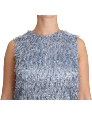 Dolce & Gabbana Fringe Shift Gown Dress - Blue