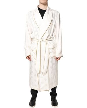 Dolce & Gabbana Ivory Silk Logo Wrap Robe Coat Jacket - Natural