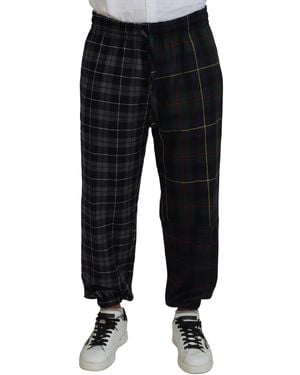 Dolce & Gabbana Chequered Wool Jogger Trousers - Black