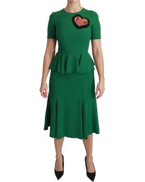 Dolce & Gabbana Heart Patch Mermaid Midi Viscose Dress - Green