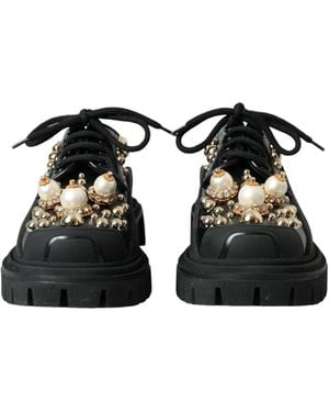 Dolce & Gabbana Leather Trekking Derby Embellished Shoes - Black