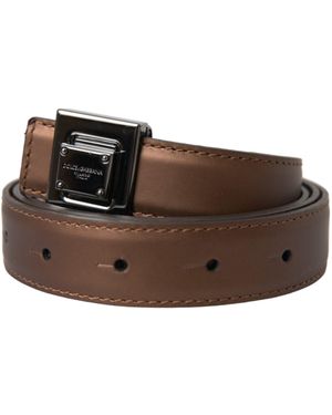 Dolce & Gabbana Leather Square Metal Buckle Belt - Brown