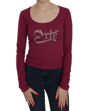 Exte Crystal Embellished Long Sleeve Casual Top - Red