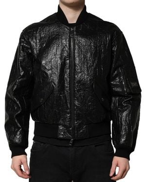 Dolce & Gabbana Logo Plaque Bomber Full Zipper Jacket - Black