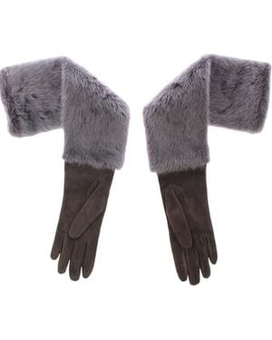 Dolce & Gabbana Mink Fur Lambskin Suede Leather Gloves - Gray