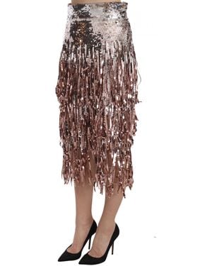 Dolce & Gabbana Sequin Embellished Fringe Midi Pencil Skirt - Metallic
