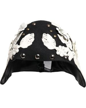 Dolce & Gabbana Wool Floral Leaf Cloche Hat - Black