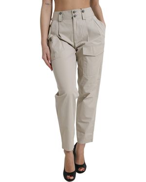 Dolce & Gabbana Cotton High Waist Tapered Pants - Gray