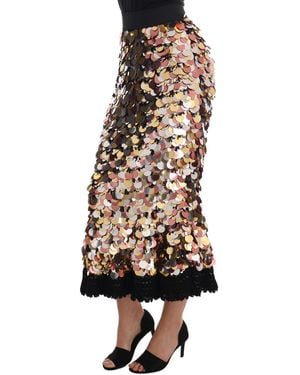 Dolce & Gabbana Sequined Peplum High Waist Skirt - Black