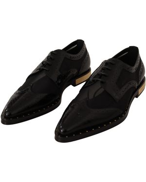 Dolce & Gabbana Leather Broques Sheer Wingtip Shoes - Black
