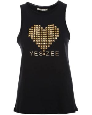 Yes-Zee Studded Cotton Tank Top - Black