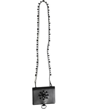 Dolce & Gabbana Leather Crystal Embellished Card Holder Wallet - White