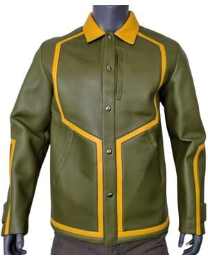 MCM Winter Moss Leather Stripes Bomber Jacket Mhj9ara39g8 48 It / 38 Us - Green