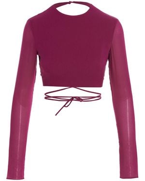 ANDAMANE Cropped Georgette Top Silk Elastane Tops - Purple