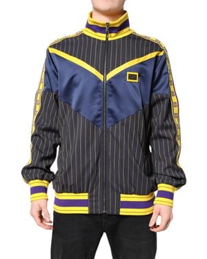 Dolce & Gabbana Striped Logo Full Zip Bomber Jacket - Blue