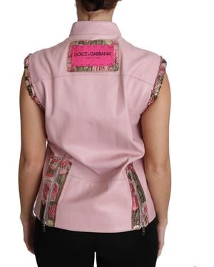 Dolce & Gabbana Zippered Lamb Sleeveless Vest Leather Jacket Polyester Cotton Nylon Clothing - Pink