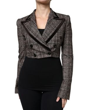 Dolce & Gabbana Plaid Long Sleeve Cropped Coat Jacket - Black