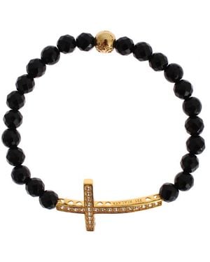 Nialaya Agate Stone Cz Cross 925 Bracelet - Black