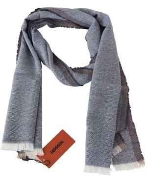 Missoni Striped Wool Neck Wrap Fringes Scarf - Blue
