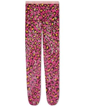 Gucci Blossom Gg Leopard Print Tights(Medium) - Red