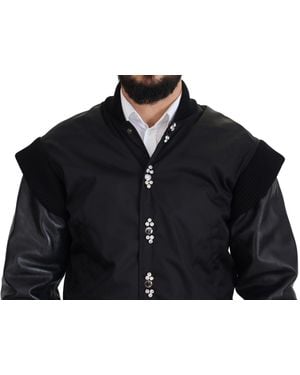 Dolce & Gabbana Nylon Crystals Coat Buttons Jacket - Black