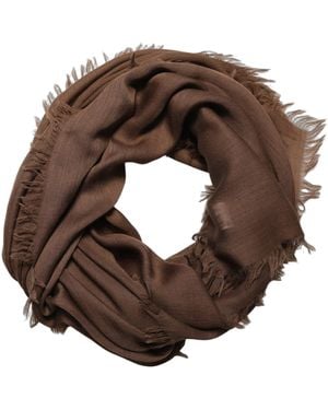 Dolce & Gabbana Silk Wool Fringed Lace Stole Scarf - Brown