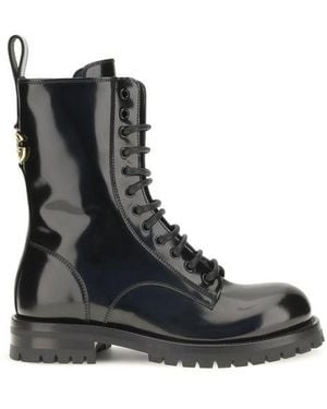 Dolce & Gabbana Calf Leather Bos Taurus Lace-Up Boots - Black