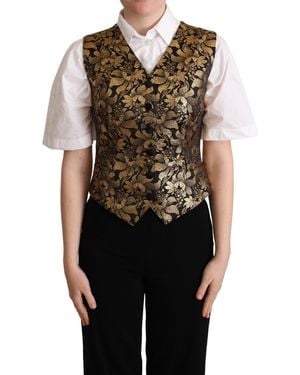 Dolce & Gabbana Jacquard Silk Waistcoat Vest - Black