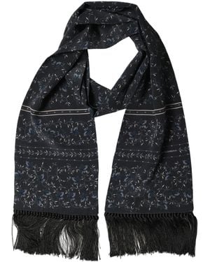 Dolce & Gabbana Floral Silk Fringed Neck Shaw Scarf - Black